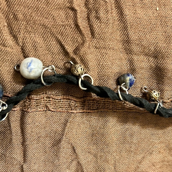 🧚🏽♂️Black Faux suede choker Denim Agate & Moss Agate charm - Picture 4 of 9